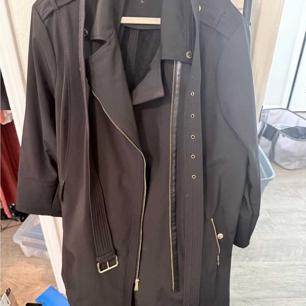 Michael Kors Black Trench Coat with Belt and Gold Hardware